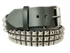 Studded Three Row Pyramid Stud Punk Belt Leather Handmade interchangeable Buckle