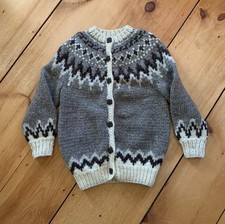 Vintage Hand Knit Icelandic Sweater  Nordic Fair Isle Cardigan Sweater