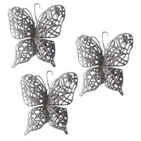 Christmas Schmetterling Baumdeko 3Er Set Mit AnbindebäNdern Silber Vollglitzer
