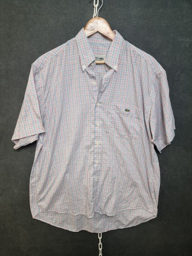 Lacoste shirt mens size xl extra large checked short sleeve cotton embroidered
