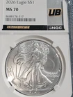 2026 Silver Eagle S$1 MS 70 NGC Ultra Breaks