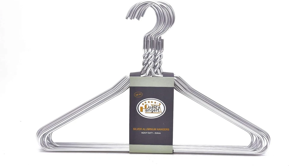 Paquete de 10 perchas de metal de aluminio plateado de alta resistencia (talla C para adultos) Foto 2 de 4