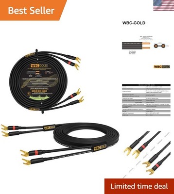 8 Ft WBC-GOLD 12 AWG Audiophile Speaker Cables - Low Capacitance & Inductance