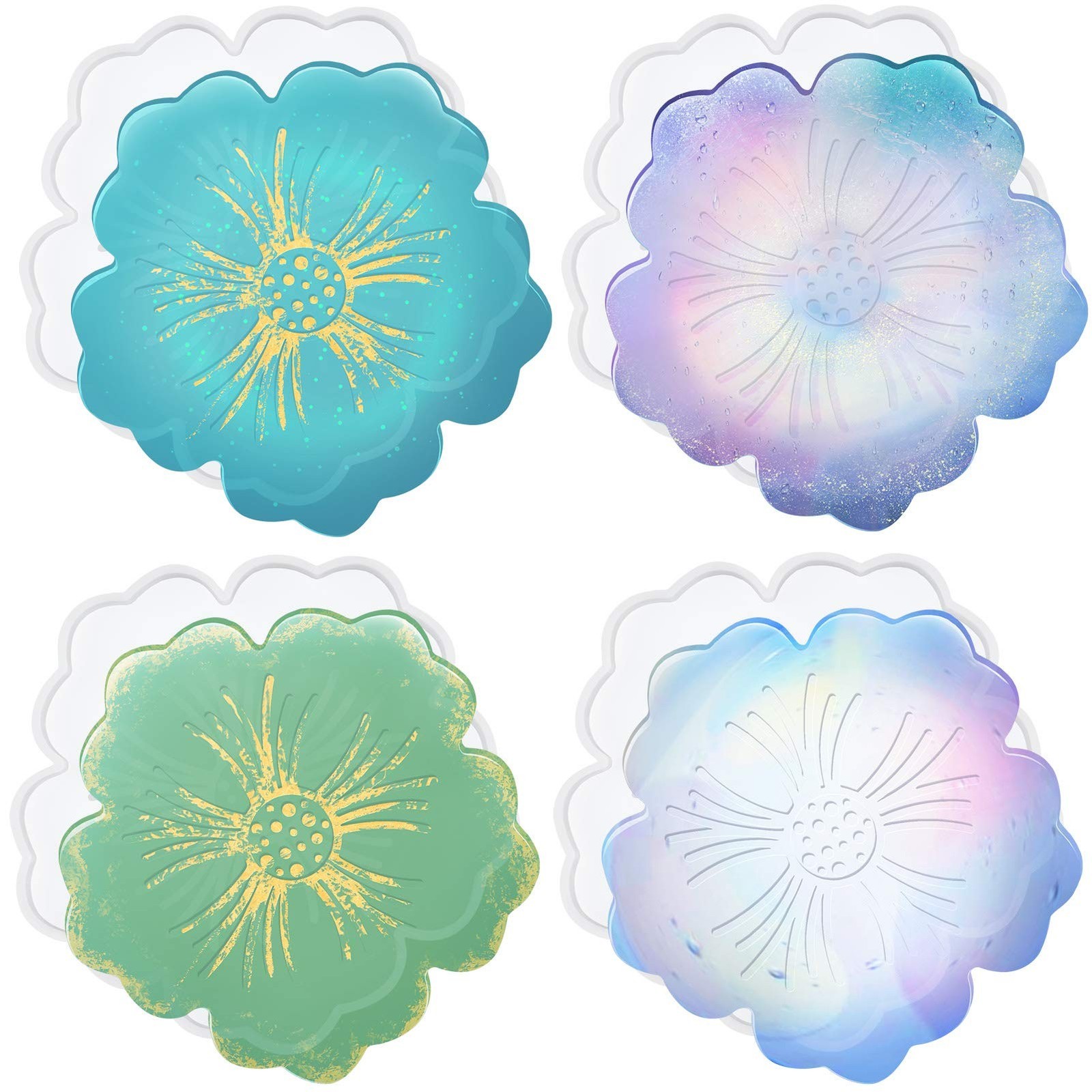 CCOZN 4-Piece Flower Silicone Coaster Molds for Epoxy Resin Agate Cup Mats