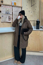 Women's Casual Oversized Longline Water Resistant Rubberised Raincoat Parka