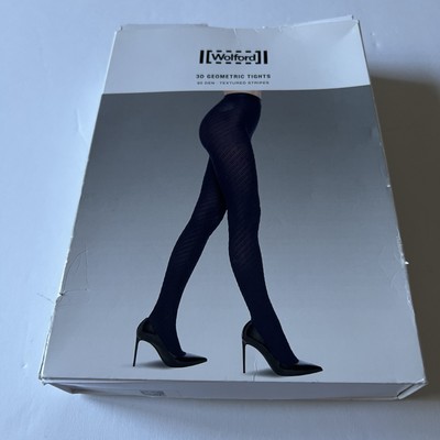 WOLFORD 14939 3D GEOMETRIC TIGHTS TEXTURED STRIPES 80 DEN BLACK SIZE SMALL NWT