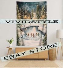 Ice Skaters tapestry joyful vintage winter scene 59X82 in