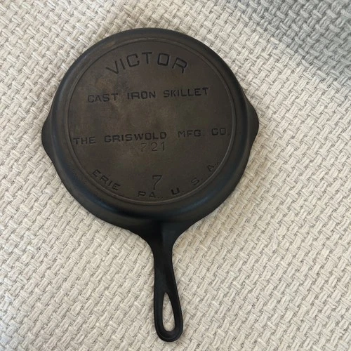 Restored Vintage Griswold Victor Cast Iron Skillet #7 721 Erie PA USA