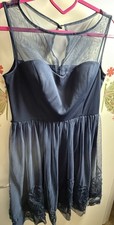 Eliza J Blue Mesh Overlay Fit & Flare Dress Size L