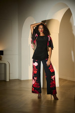 Joseph Ribkoff Black/Multi Floral Print Pull-On Wide Leg Pants 253767