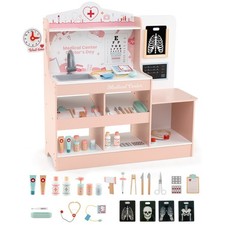 Coffret de Jeu de Médecin en Bois Centre Médical Moniteur ECG Zone d'Examen et