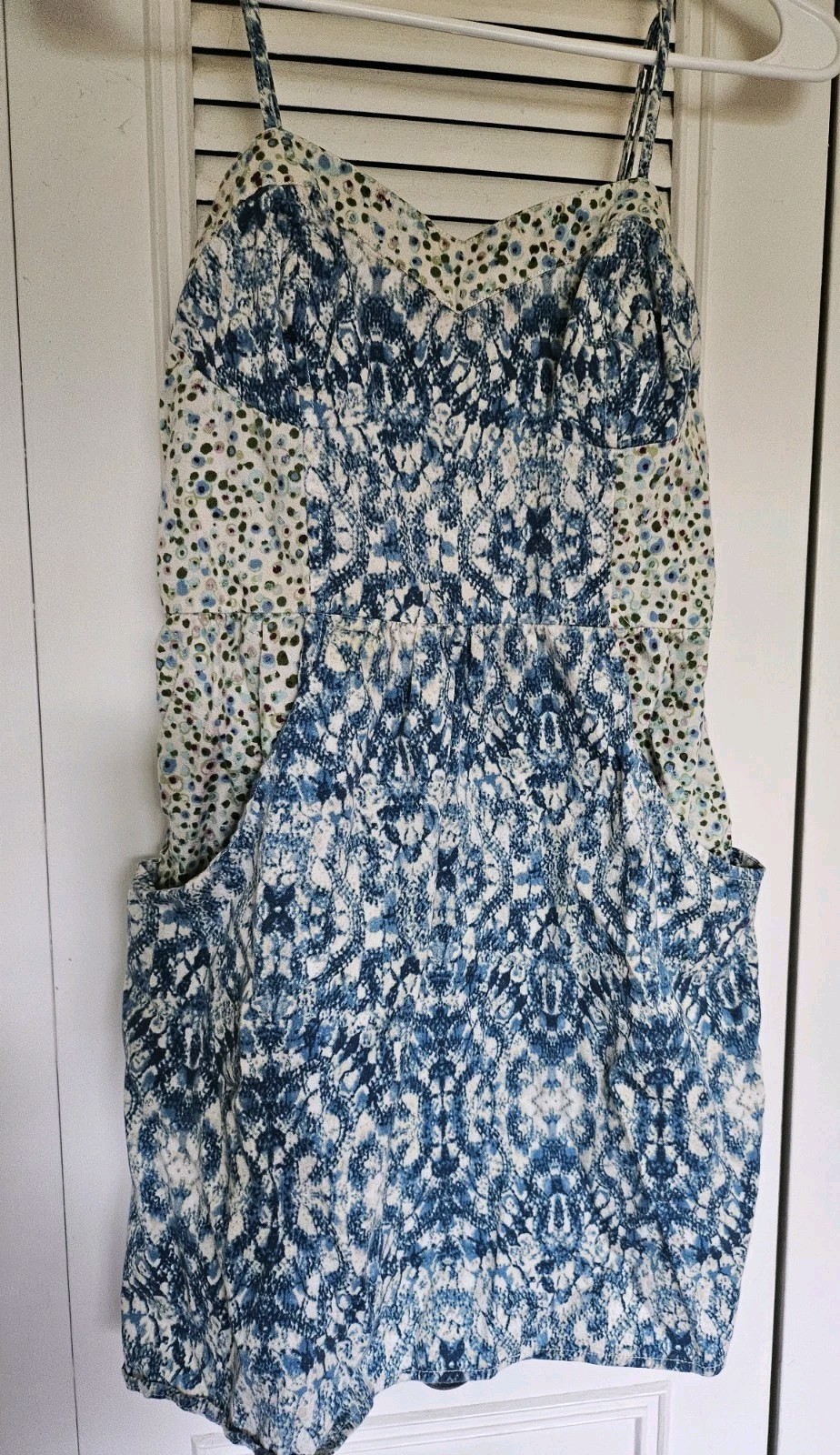 Women’s Blue/White Animal Print Sweetheart Spaghetti Strap Mini Dress, S