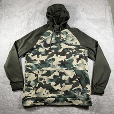 Nike Hoodie Mens Large Green Dri-FIT Camo Pullover Fleece Sweatshirt Athletic