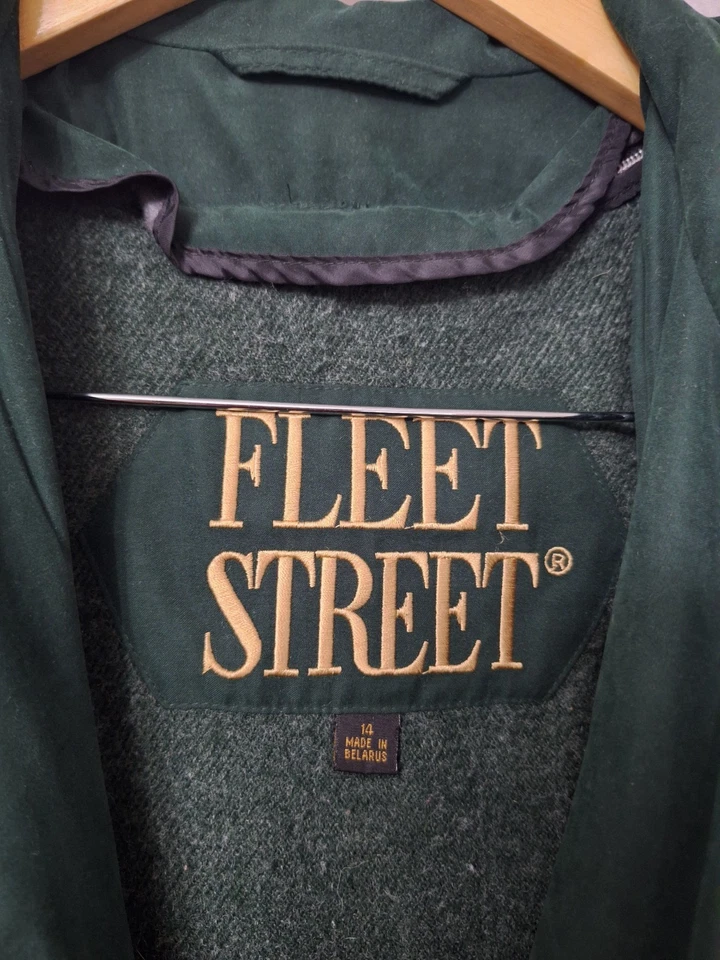 Vtg Fleet Street Trench Coat Women Sz 14 Green Full Length Jacket Lined Pockets - Image 4 of 4