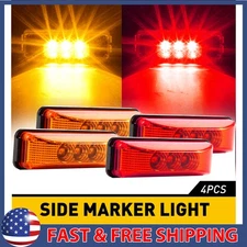 4x 3LED Side Marker Lights Amber+Red Clearance Light Waterproof Truck Trailer RV