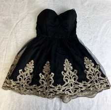 Windsor Mini Black Dress Women SMALL Black Gold Strapless Lined Homecoming