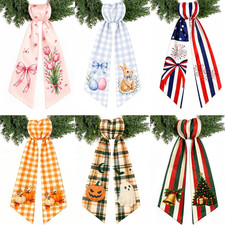 6 PCS Wreath Sash for Front Door, Seasonal Decorative Wreath Ribbon
