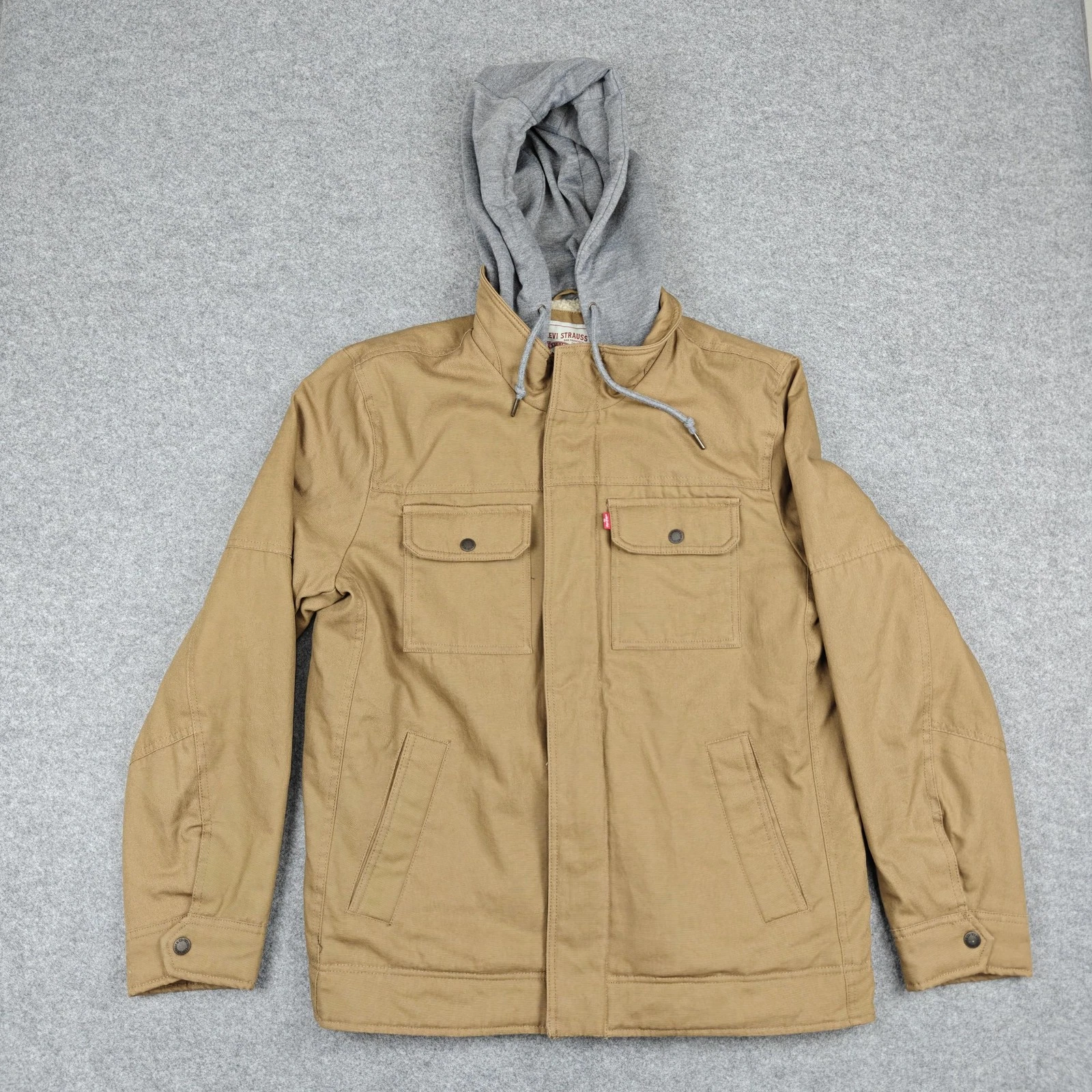 Levi's Jacket Mens Medium Brown Canvas Hooded Sherpa Lined Parka Zip Insulated