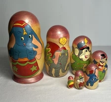 Dumbo & Friends Wooden MATRYOSHKA Russian Nesting Doll 8”  - 13 pieces, Signed