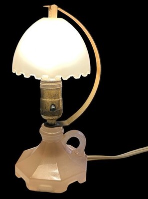 Vintage  Art Deco Houzex Pink Satin Glass Boudoir Vanity Lamp Hanging Dome Shade
