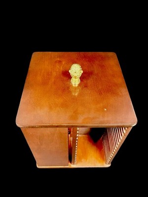 VTG BOMBAY LARGE CHERRY WOOD BRASS CD HOLDER STORAGE ROTATING SWIVEL HOLDS 64