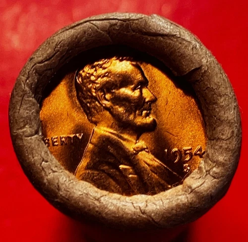 1954-S OBW ROLL 50 GEM BU++ RED LINCOLN WHEAT PENNIES