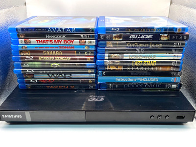 Samsung Blu-ray 3D Player with Remote, For Parts/Repair + 21 Blu-ray Movies Lot