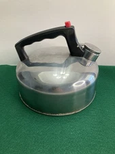 Vintage Stainless Steel Whistling Tea Kettle Mid-Century Modern.