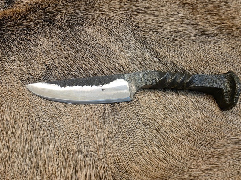 Hand Forged Railroad Spike Knife with a Twist in the Handle Hunting Skinning