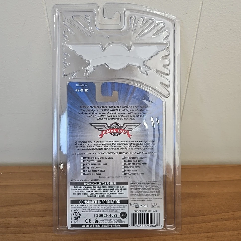 2000 Hot Wheels Final Run 2/12 '55 CHEVY Orange-White w/Real Riders Chrome NEW - Image 4 of 4