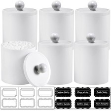 6 Pack Qtip Holder, White Acrylic Qtip Jars for Bathroom