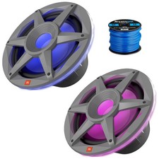 2x JBL Stadium Marine 102 10" 900W Max RGB LED Gray Marine Subwoofer w/SSI, Wire