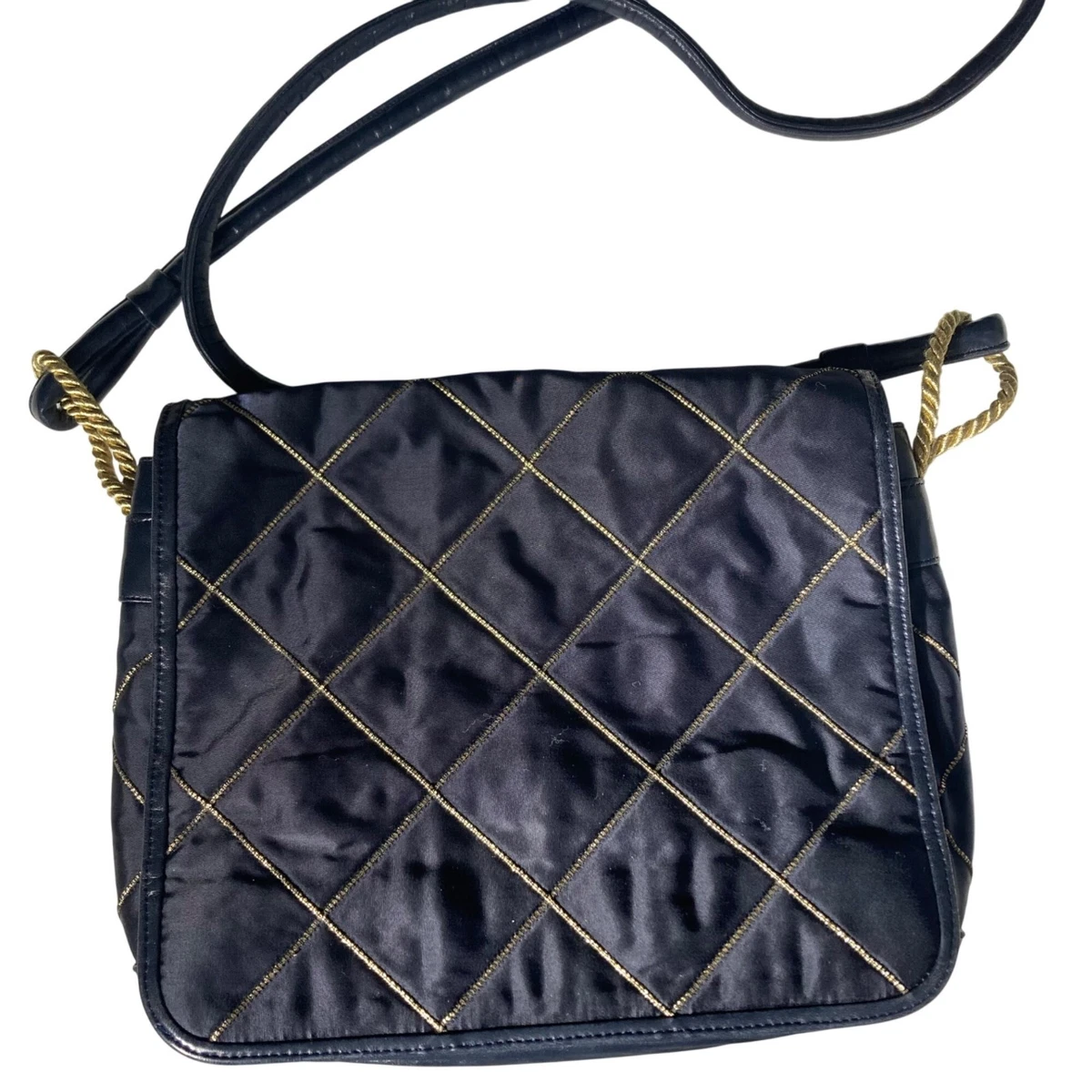 Sharif Navy and Cream Leather Flap Crossbody with Brass-Tone Lock Sharif Legacy Leather Flap Saddle Crossbody Bag with Chain  main image 3