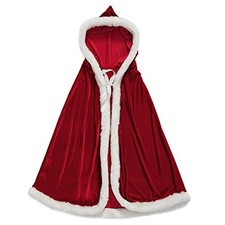 Halloween Christmas Costumes Velvet Hooded Cloak Red Robe Mrs Santa Claus Cos...