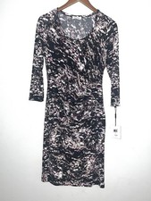 Calvin Klein NEW Printed Ruched Sheath Dress Black Pink Stretchy Comfy Sz 10