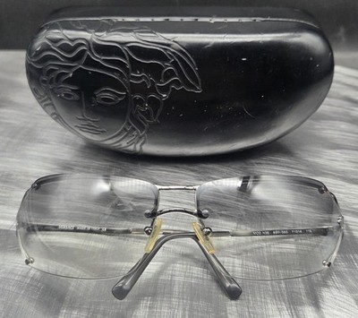 VGC! Vintage Versace MOD N36 Sunglasses Rimless Shield Medusa Logo Italy - Case