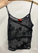 BAZAR DE CHRISTIAN LACROIX Black Lace Spaghetti Strap Top Large Made In Italy  