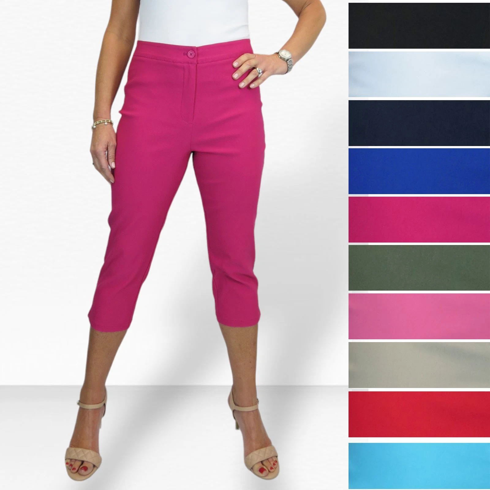 Women's 3/4 Length Capri Trousers Ladies Summer Cropped Stretch Pants 8-20
Opens in a new window or 