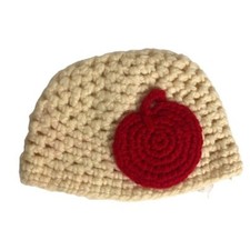 Vintage Girls chunky knit handmade winter hat cream/red stretch baby toddler