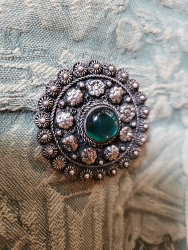 Antique ethnic sterling silver 900 and green Stone/glass - Picture 4 of 10