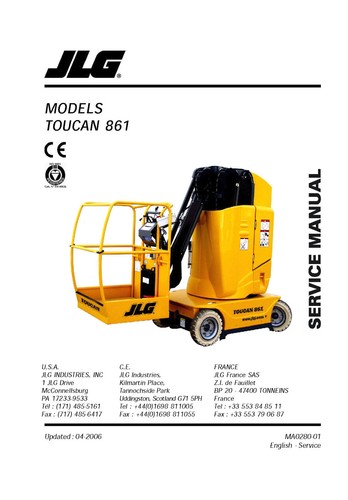 JLG Toucan Vertical Lifts OWNERS PARTS SERVICE Manuals Schematics - MANY MODELS - Picture 16 of 247