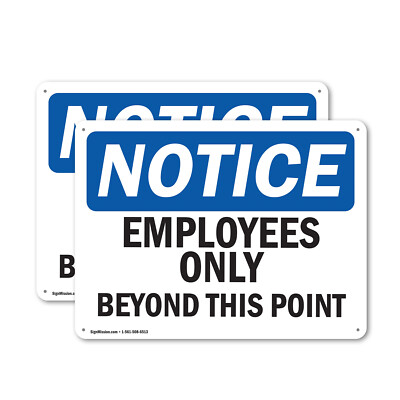 (2 Pack) Employees Only Beyond This Point OSHA Notice Sign Decal Metal Plastic