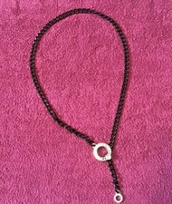 Black chain link belt, Round silver buckle, Rhinestone accent