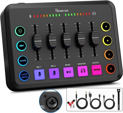 Hayner Seek Audio Mixer H1 - 48V Phantom Power for Podcast/Recording/YouTube NEW