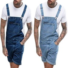 Men's Slim Fit Bib Pants Denim Overalls Suspender Shorts Jean Cargo Jumpsuits
