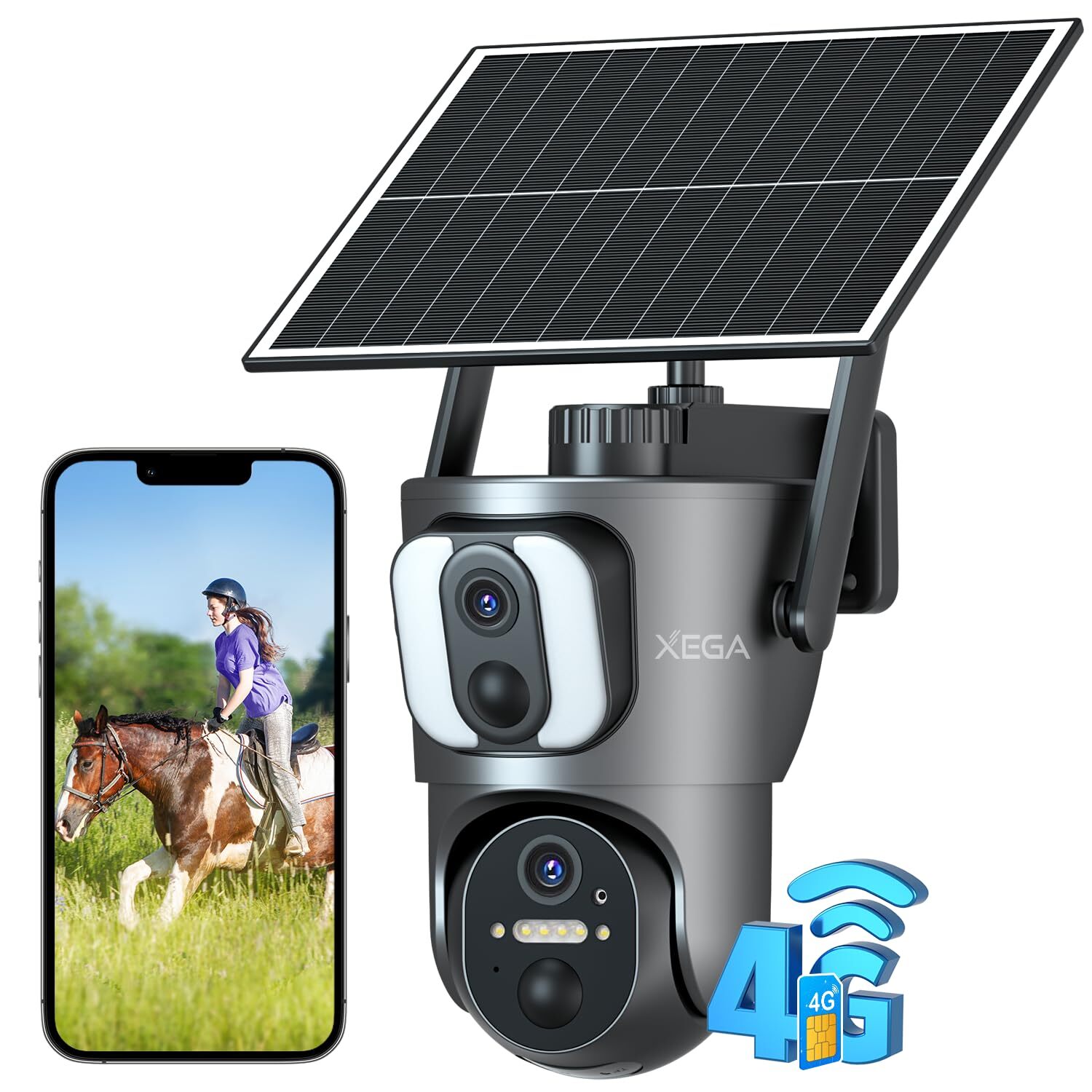 4G Cellular Security Camera【Dual Lens】 Outdoor with SIM Card, 14400mAh 2K HD ...