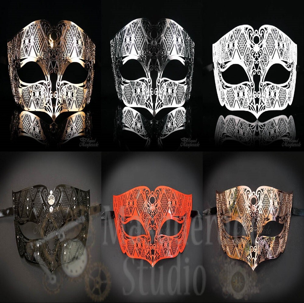 Mens Masquerade Ball Mask Simplistic Filigree Light Metal Mardi