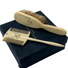 Vintage Baby Child Brush Comb Set Flowers