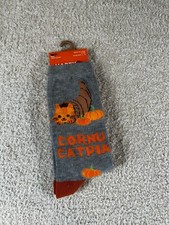Happy Fall Crew Socks Pumpkin Cat Gray Women's One Size Funny Novelty NWT