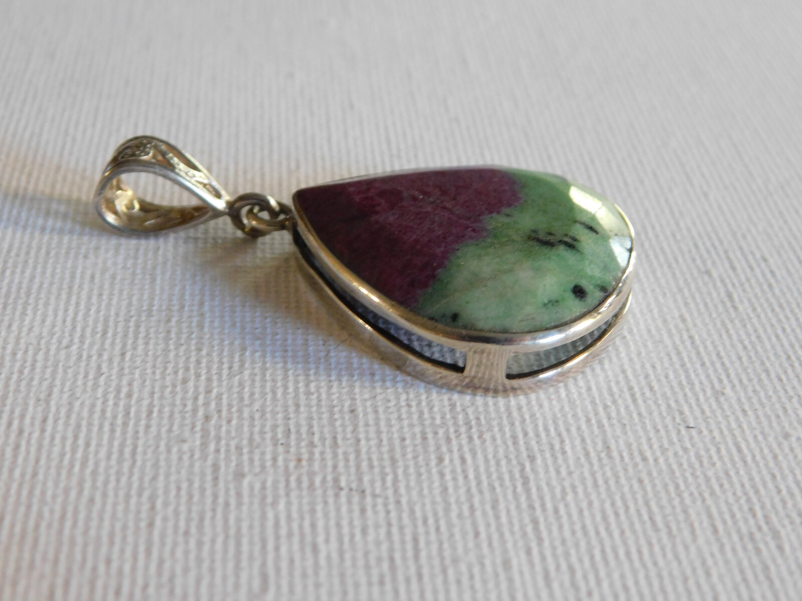 Large Sterling Silver Teardrop Ruby Zoisite Penda… - image 3